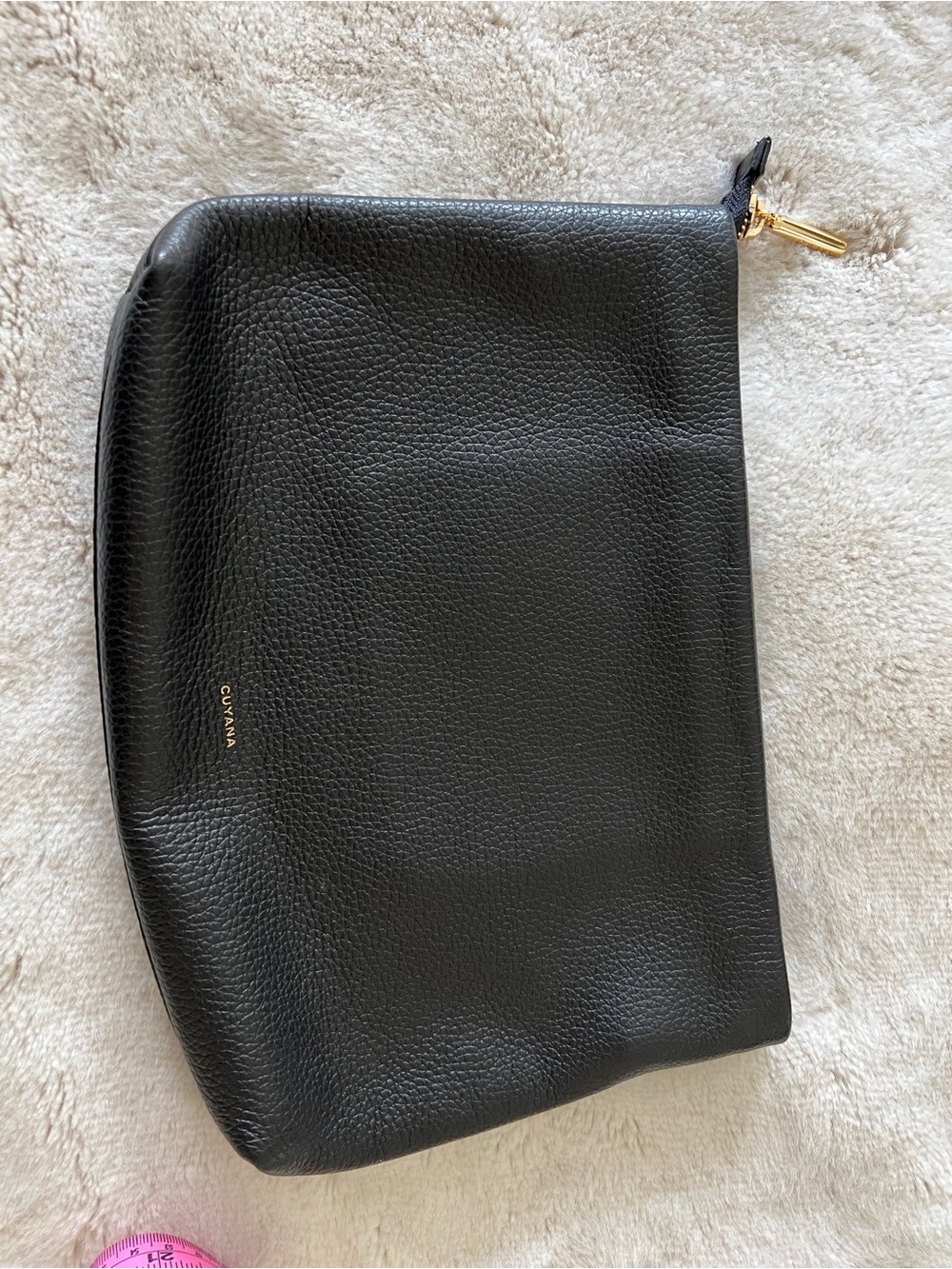 Cuyana Black Pebbled Leather Toiletry Pouch with Gold Hardware